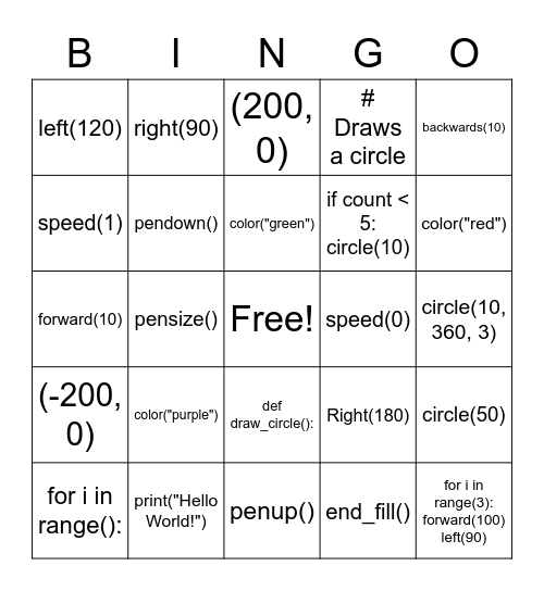 Coding Bingo Card