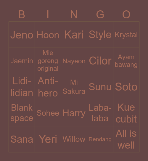 SOHEE Bingo Card