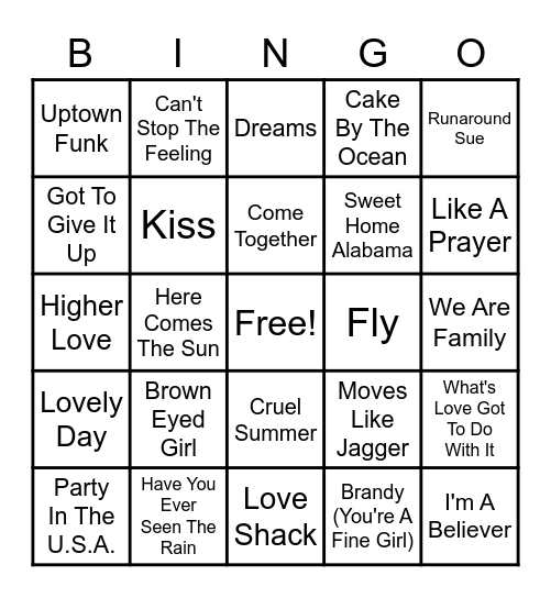 Summer Hits 1960s-2010s Bingo Card