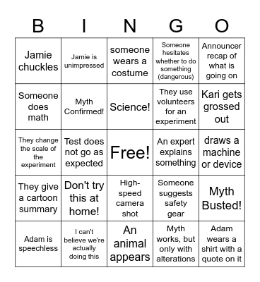 Mythbusters BINGO Card