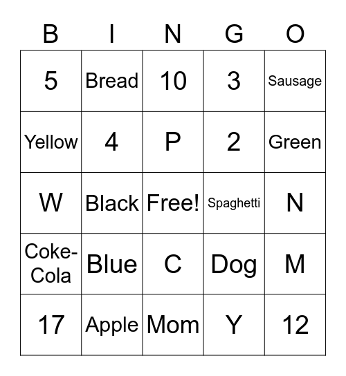 ASL Beginning Words Bingo Card