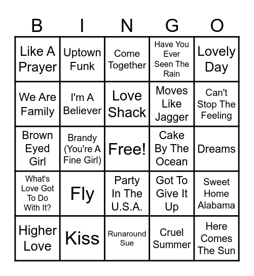 Summer Hits 1960s-2010s Bingo Card