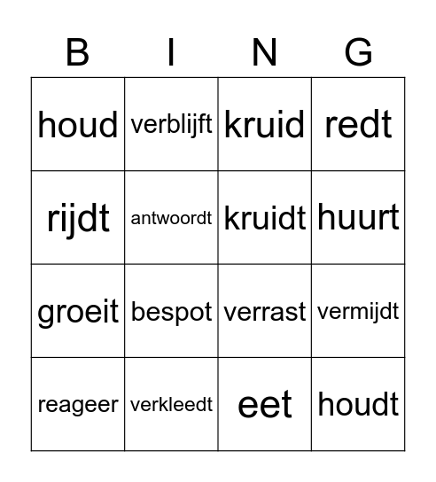 Bingo Werkwoord spelling Bingo Card
