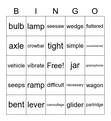 Ray's Vocabulary Bingo Card