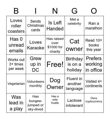 Team Bingo Card