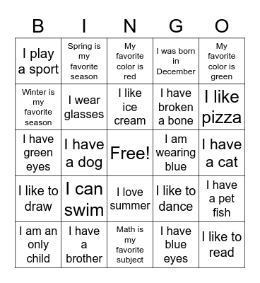 Who am I? Bingo Card