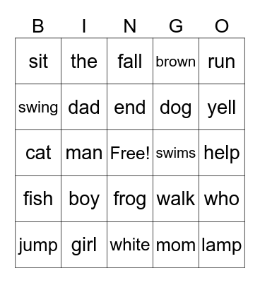 RM sight word Bingo/Level 1 Bingo Card