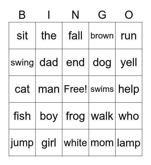 RM sight word Bingo/Level 1 Bingo Card