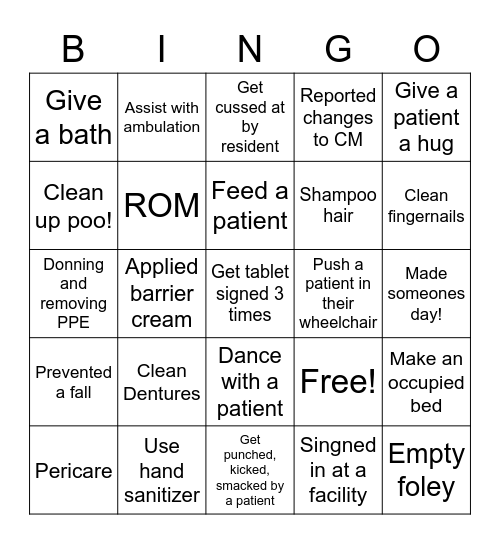 CNA week BINGO Card