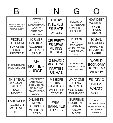 ASL 2 UNIT 8 GRAMMAR PRACTICE, PART III Bingo Card