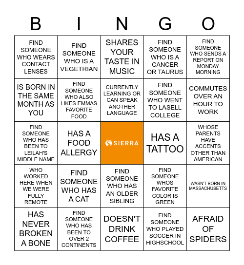 SIERRA BINGO Card