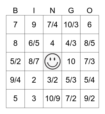 RECIPROCALS Bingo Card