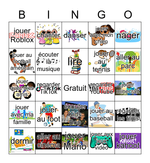Qu'est-ce que tu aimes faire? Bingo Card