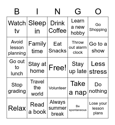 Mrs. Hill's Retirement Bingo Card