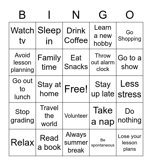 Mrs. Hill's Retirement Bingo Card