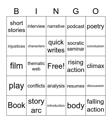 English 10 Bingo Card