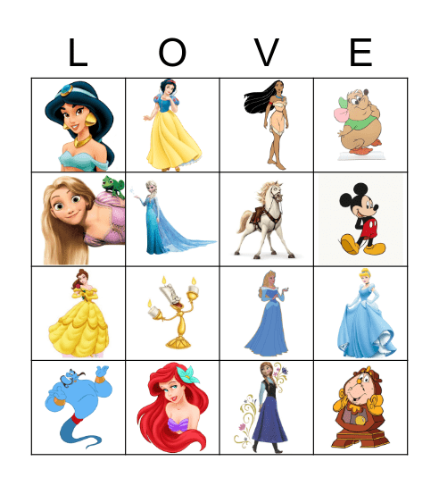 Disney Princess Bingo Card