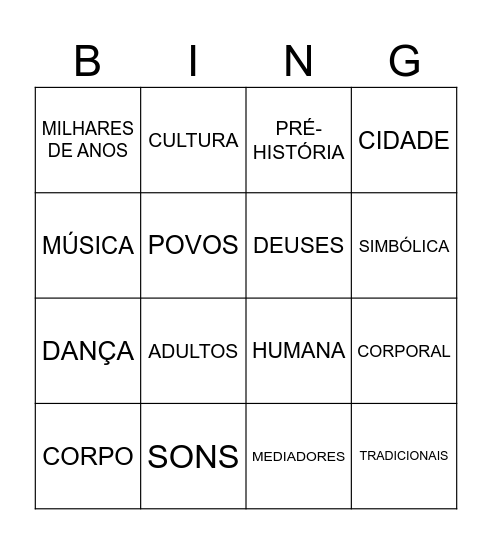 DANÇA E CULTURA Bingo Card
