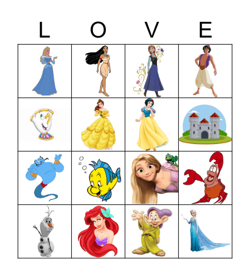 Disney Princess Bingo Card