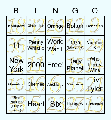 Rex's Bingo Quiz 3 Bingo Card