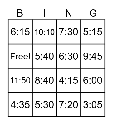 Time Bingo Card