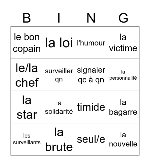 Dans la cour de récré Bingo Card