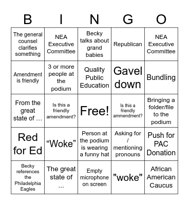 NEA RA - Orlando, FL 2023 Bingo Card