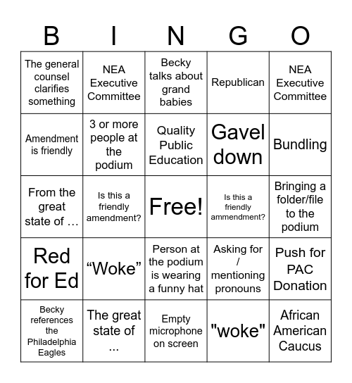 NEA RA - Orlando, FL 2023 Bingo Card