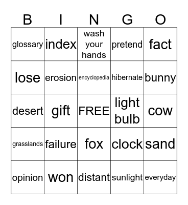 Vocabulary BIngo Card