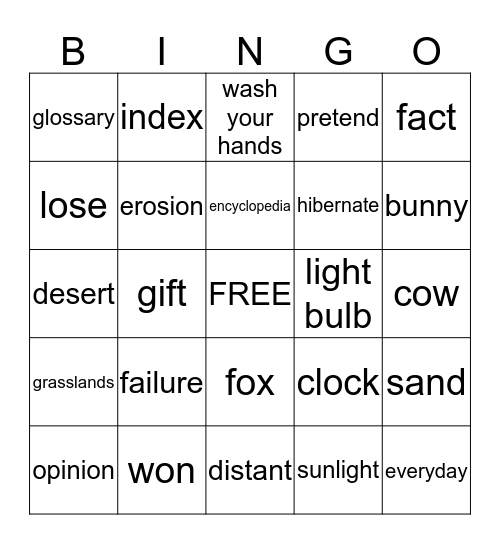 Vocabulary BIngo Card
