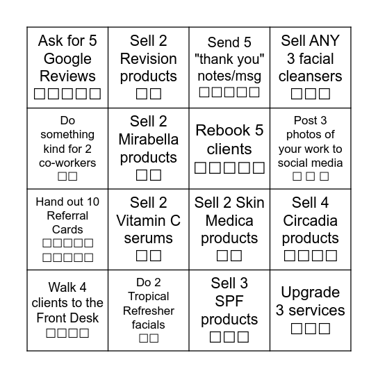 L&L SUMMER RALLY BINGO - Esthetician Bingo Card