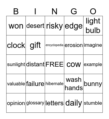 Vocabulary Bingo Card