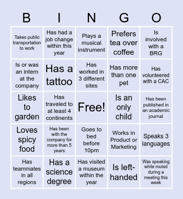 People Bingo Card