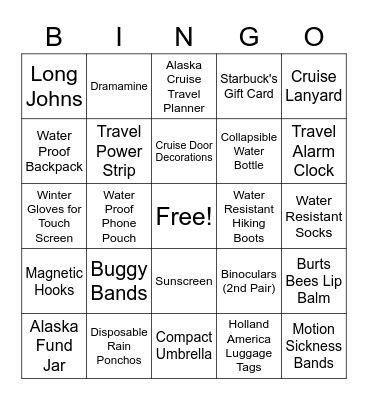 Alaska Bingo Card