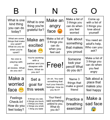 Social Emotional Bingo! Bingo Card