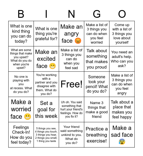 Social Emotional Bingo! Bingo Card
