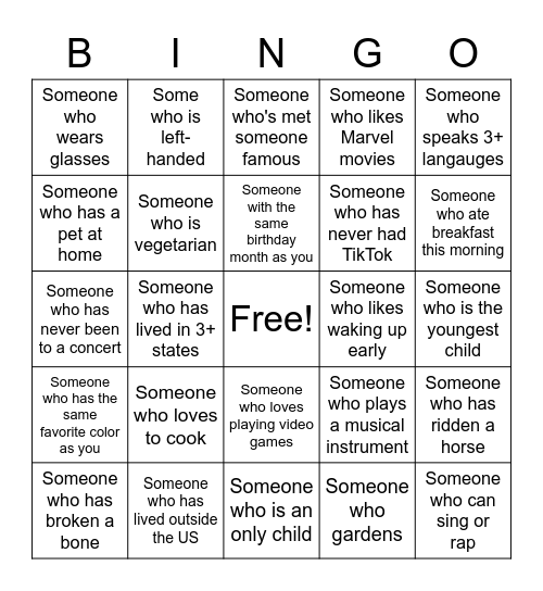 Human Bingo Card