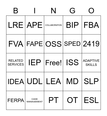 Special Education Lingo Bingo Card