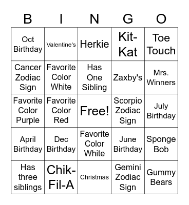 All About Me: Cheer Addition Bingo Card
