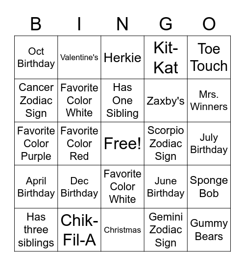 All About Me: Cheer Addition Bingo Card