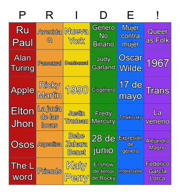 Happy Hour PRIDE Bingo Card