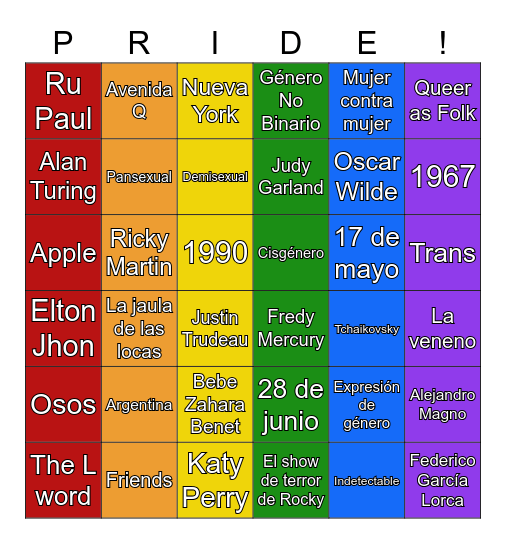 Happy Hour PRIDE Bingo Card