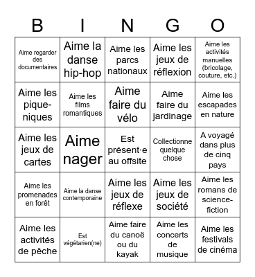 Bingo Humain Bingo Card