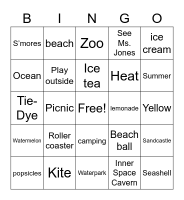 Summer Time Fun Bingo Card