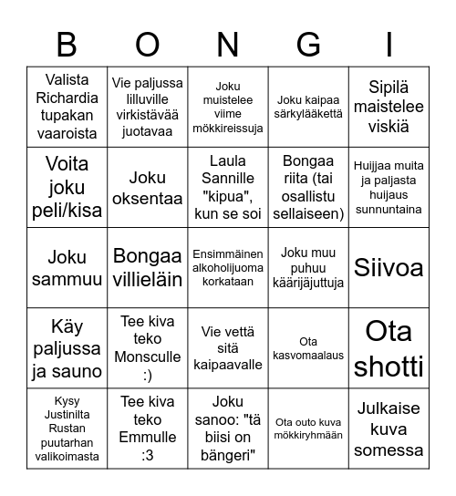 Mökkibongi Bingo Card