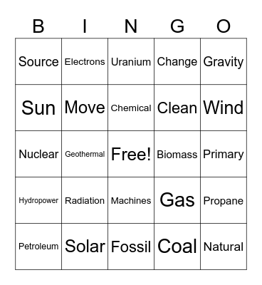 Energy Bingo! Bingo Card