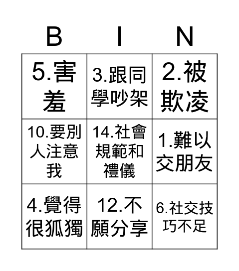 我的問題是？ Bingo Card