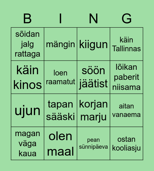 Mida ma teen suvel? Bingo Card