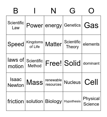 Science Review Bingo Card