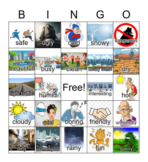 town/city adjectives Bingo Card